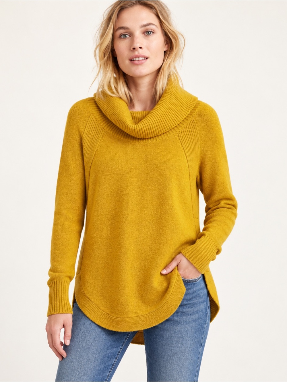 Anthropologie Mustard Yellow Cowl Neck Tunic Sweater Size Medium